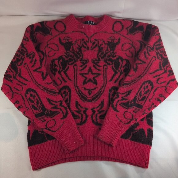 Kenny Rogers Red Wool Knit Sweater Vintage Miller's Harness West L Large Country - Picture 1 of 11